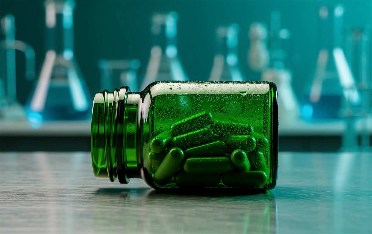 Premium supplements bottle in laboratory setting